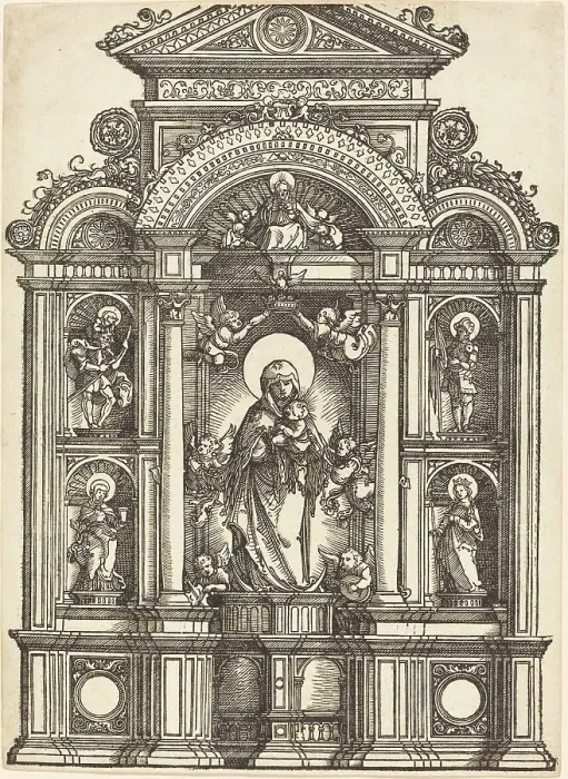 Framed Print : Altar with the Virgin and Child and Saints Christopher, Barbara, George and Catherine, c1520. Creator: Albrecht Altdorfer Framed Print : Altar with the Virgin and Child and Saints Christopher, Barbara, George and Catherine, c1520. Creator: Albrecht Altdorfer
