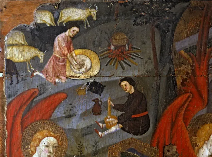 Framed Print : Detail of the altarpiece dedicated to the Virgin with the Annunciation and shepherds Framed Print : Detail of the altarpiece dedicated to the Virgin with the Annunciation and shepherds