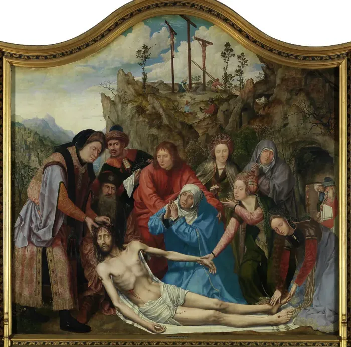 Framed Print : Altarpiece of the Joiners Guild. The Lamentation over the Dead Christ, 1511. Creator: Massys, Quentin (1466-1530) Framed Print : Altarpiece of the Joiners Guild. The Lamentation over the Dead Christ, 1511. Creator: Massys, Quentin (1466-1530)