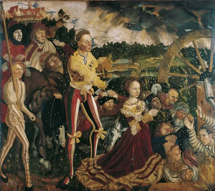Framed Print : Altarpiece with the Martyrdom of Saint Catharine, central panel. Artist: Cranach, Lucas, the Elder (1472-1553) Framed Print : Altarpiece with the Martyrdom of Saint Catharine, central panel. Artist: Cranach, Lucas, the Elder (1472-1553)