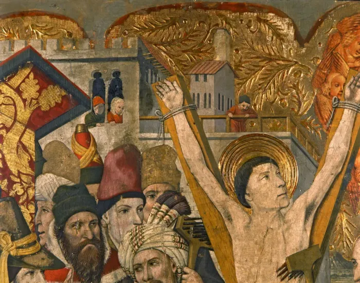 Framed Print : Altarpiece of Saint Vincent. Detail of the Saint in the rack Framed Print : Altarpiece of Saint Vincent. Detail of the Saint in the rack