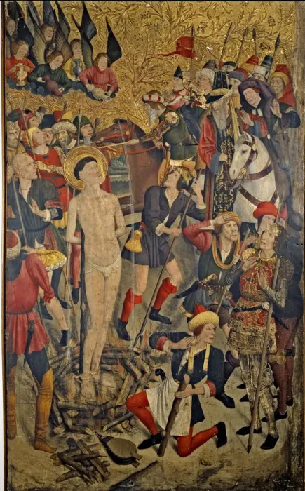 Framed Print : Altarpiece of Saint Vincent of Sarria, detail of Saint Vincent at the stake, by Jaume Huguet Framed Print : Altarpiece of Saint Vincent of Sarria, detail of Saint Vincent at the stake, by Jaume Huguet
