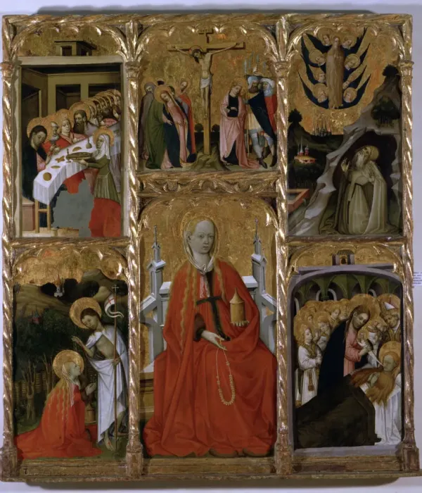 Framed Print : Altarpiece of Santa Maria Magdalena, colored painting in tempera on wood, representing Framed Print : Altarpiece of Santa Maria Magdalena, colored painting in tempera on wood, representing