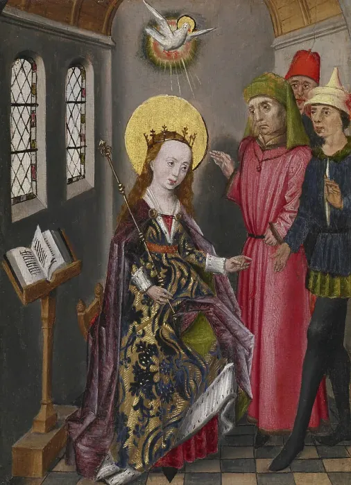 Framed Print : Part of an Altarpiece with Three Scenes from the Life of Saint Catherine, c1480. Creator: Unknown Framed Print : Part of an Altarpiece with Three Scenes from the Life of Saint Catherine, c1480. Creator: Unknown