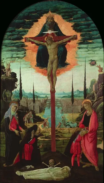 Framed Print : Altarpiece: the Trinity, the Virgin, Saint John and Donors, c. 1480. Artist: Jacopo del Sellaio (1442-1493) Framed Print : Altarpiece: the Trinity, the Virgin, Saint John and Donors, c. 1480. Artist: Jacopo del Sellaio (1442-1493)