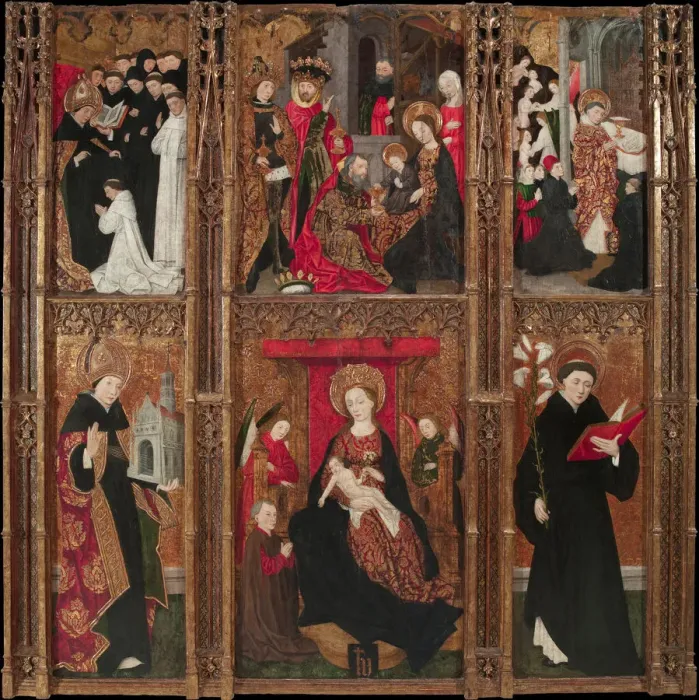 Framed Print : Altarpiece of the Virgin, Saint Augustine and Saint Nicholas of Tolentino, 1462. Artist: Antoine de Lonhy (1446-1490)