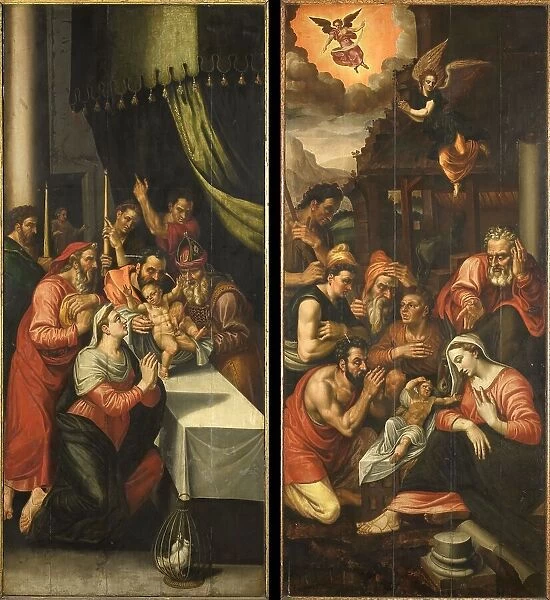 Altarpiece Wing with the Adoration of the Shepherds. On the outside are Six Kneeling Noblemen in Arm Creator: Anon