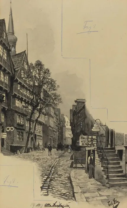 Framed Print : Alte Strasse, 1893. Creator: Fritz Stoltenberg Framed Print : Alte Strasse, 1893. Creator: Fritz Stoltenberg