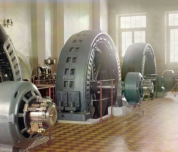 Alternators made in Budapest, Hungary, in the power generating hall of a... between 1905-1915. Creator: Sergey Mikhaylovich Prokudin-Gorsky