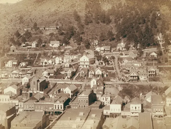 Framed Print : Altitude Part of Deadwood as seen from big flume, showing steps, stairways... between 1887 and 92. Creator: John C. H. Grabill Framed Print : Altitude Part of Deadwood as seen from big flume, showing steps, stairways... between 1887 and 92. Creator: John C. H. Grabill