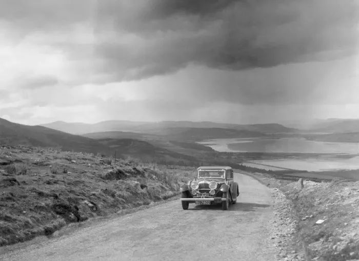 Framed Print : Alvis Speed Twenty saloon competing in the RSAC Scottish Rally, 1934. Artist: Bill Brunell Framed Print : Alvis Speed Twenty saloon competing in the RSAC Scottish Rally, 1934. Artist: Bill Brunell