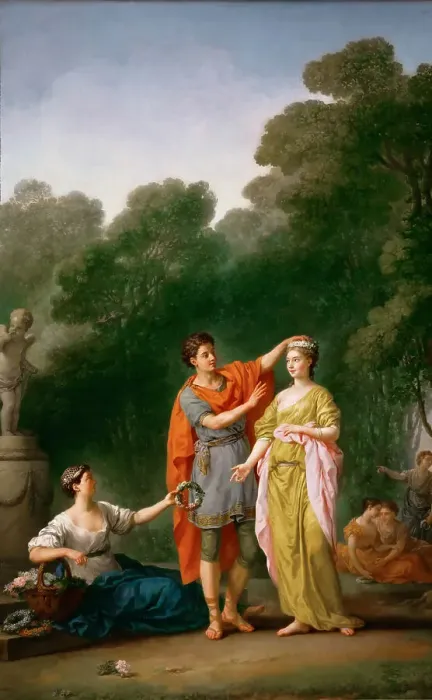 Framed Print : Amant couronnant sa maîtresse (lover crowns his beloved), 1773. Creator: Vien, Joseph Marie (1716-1809) Framed Print : Amant couronnant sa maîtresse (lover crowns his beloved), 1773. Creator: Vien, Joseph Marie (1716-1809)