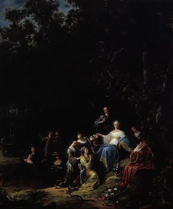 Framed Print : Amarillis crowning Mirtillo (scene from the pastoral play Il Pastor Fido), 1610-1675. Creator: Jacob Willemsz de Wet the elder Framed Print : Amarillis crowning Mirtillo (scene from the pastoral play Il Pastor Fido), 1610-1675. Creator: Jacob Willemsz de Wet the elder