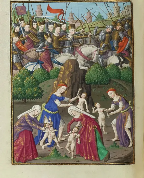 Framed Print : Amazons in battle. From Speculum historiale by Vincent de Beauvais, 1463. Creator: Anonymous Framed Print : Amazons in battle. From Speculum historiale by Vincent de Beauvais, 1463. Creator: Anonymous