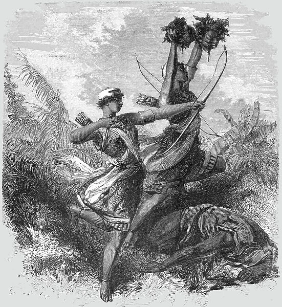 Amazons of Dahomey in Battle; The Kingdom of Dahomey, 1875. Creator: Unknown