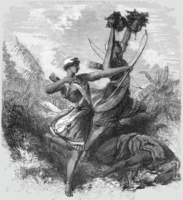 Framed Print : Amazons of Dahomey in Battle; The Kingdom of Dahomey, 1875. Creator: Unknown Framed Print : Amazons of Dahomey in Battle; The Kingdom of Dahomey, 1875. Creator: Unknown
