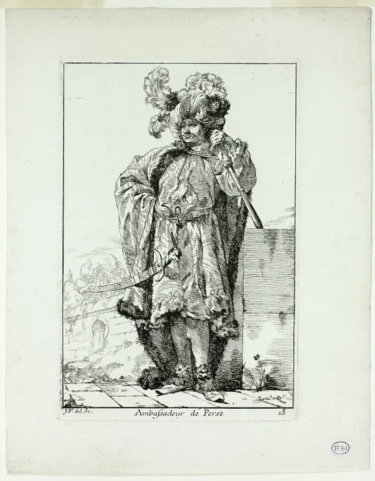 Framed Print : Ambassadeur de la Perse, plate eighteen from Caravanne du Sultan à la Mecque, 1748. Creator: Joseph-Marie Vien the Elder Framed Print : Ambassadeur de la Perse, plate eighteen from Caravanne du Sultan à la Mecque, 1748. Creator: Joseph-Marie Vien the Elder