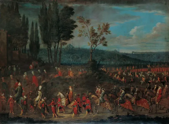 Framed Print : The Ambassadorial Procession, 1720s. Artist: Vanmour (Van Mour), Jean-Baptiste (1671-1737) Framed Print : The Ambassadorial Procession, 1720s. Artist: Vanmour (Van Mour), Jean-Baptiste (1671-1737)