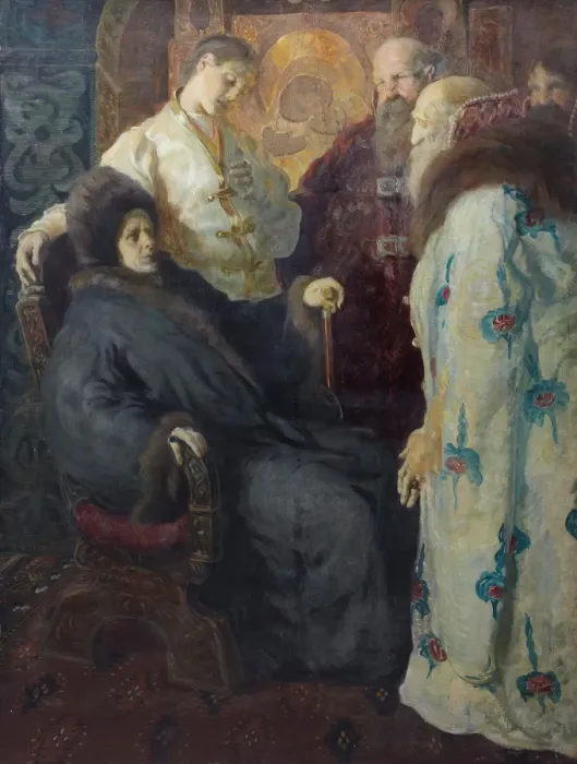 Framed Print : The ambassadors of the Zemsky Sobor trying to convince the nun Marfa that her son Mikhail Feodorovic Framed Print : The ambassadors of the Zemsky Sobor trying to convince the nun Marfa that her son Mikhail Feodorovic