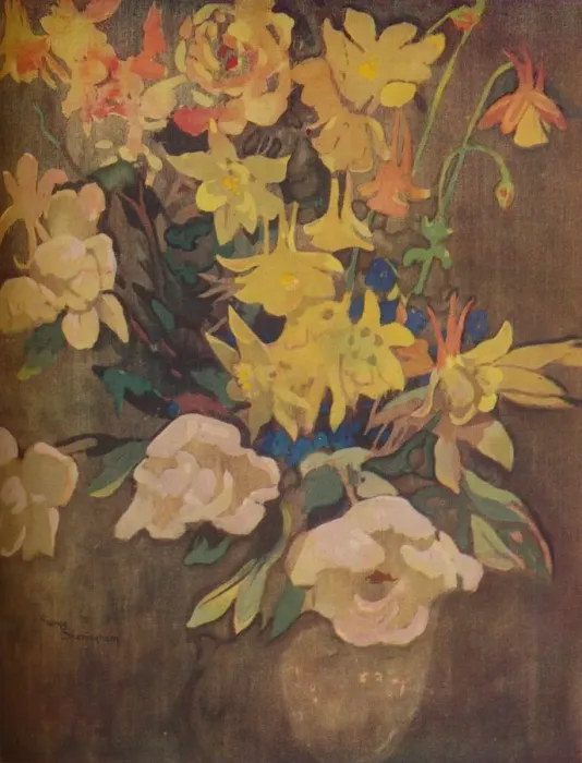 Framed Print : Amber Flowers, c20th century. Artist: George Sheringham Framed Print : Amber Flowers, c20th century. Artist: George Sheringham