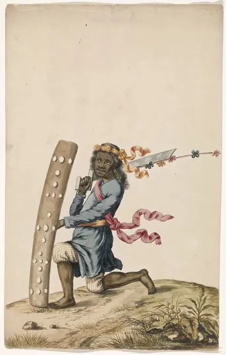Framed Print : Ambonese dancing warrior in blue robe, c.1675-c.1725. Creator: Anon Framed Print : Ambonese dancing warrior in blue robe, c.1675-c.1725. Creator: Anon