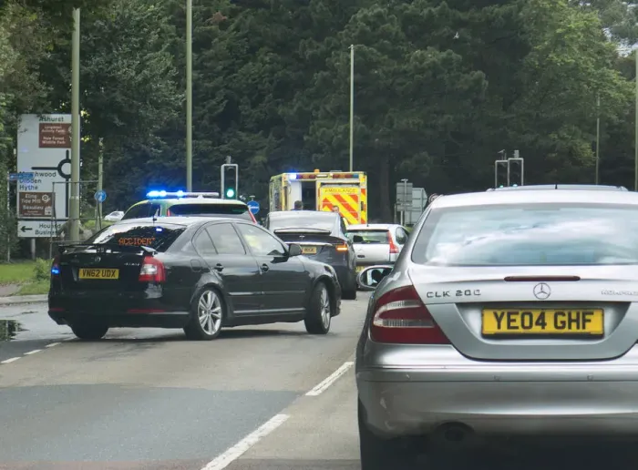 Framed Print : Ambulance attending road traffic accident, A35 Hampshire 2017. Creator: Unknown Framed Print : Ambulance attending road traffic accident, A35 Hampshire 2017. Creator: Unknown