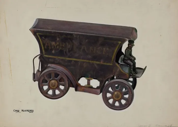 Framed Print : Ambulance Carriage Toy, c. 1939. Creator: Chris Makrenos Framed Print : Ambulance Carriage Toy, c. 1939. Creator: Chris Makrenos