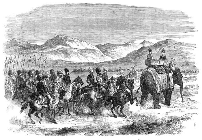 Framed Print : The Ameer of Cabool on his way to Peshawur, 1869. Creator: Unknown Framed Print : The Ameer of Cabool on his way to Peshawur, 1869. Creator: Unknown