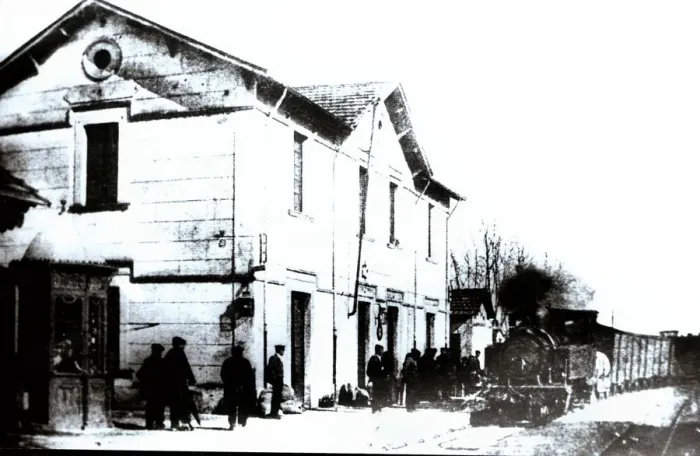 Framed Print : Amer station, the narrow track railway line from Olot to Girona, 1910 Framed Print : Amer station, the narrow track railway line from Olot to Girona, 1910
