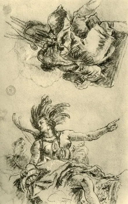 Framed Print : America, 1753, (1928). Artist: Giovanni Battista Tiepolo Framed Print : America, 1753, (1928). Artist: Giovanni Battista Tiepolo