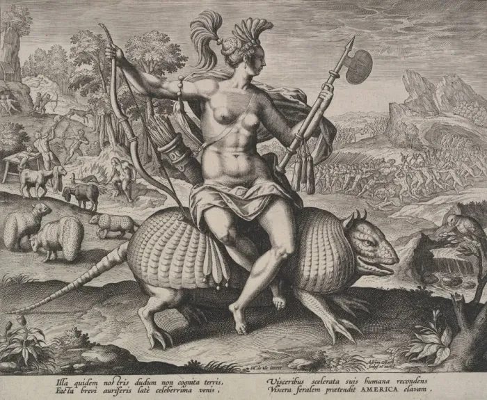 Framed Print : America, from the Four Continents. n. d. Creator: Adriaen Collaert Framed Print : America, from the Four Continents. n. d. Creator: Adriaen Collaert