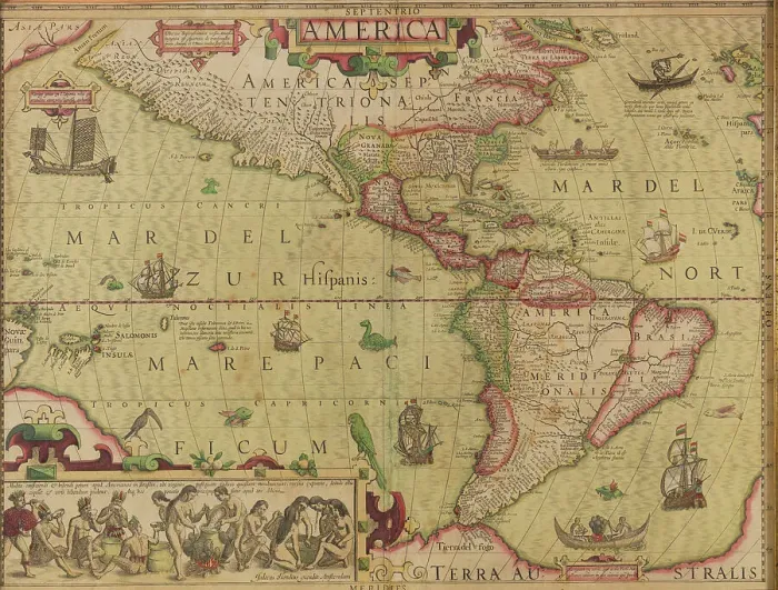 Framed Print : America. From Mercator-Hondius Atlas, c.1620. Creator: Hondius, Jodocus (1563-1612) Framed Print : America. From Mercator-Hondius Atlas, c.1620. Creator: Hondius, Jodocus (1563-1612)