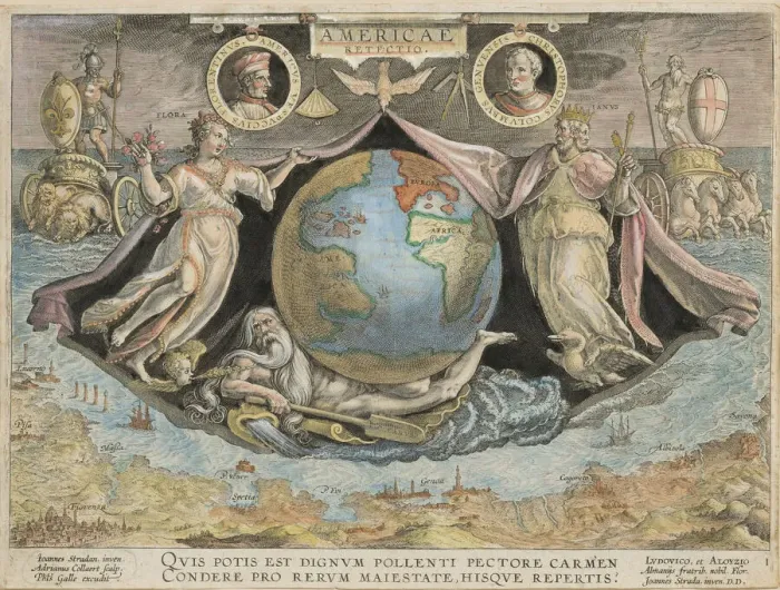 Framed Print : Americae Retectio (Americae Retectio), 1591. Creator: Stradanus (Straet, van der) Framed Print : Americae Retectio (Americae Retectio), 1591. Creator: Stradanus (Straet, van der)