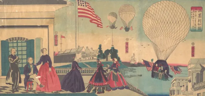 Framed Print : American Balloon Ascension (Amerikakoku), 6th month, 1867. Creator: Utagawa Yoshitora Framed Print : American Balloon Ascension (Amerikakoku), 6th month, 1867. Creator: Utagawa Yoshitora