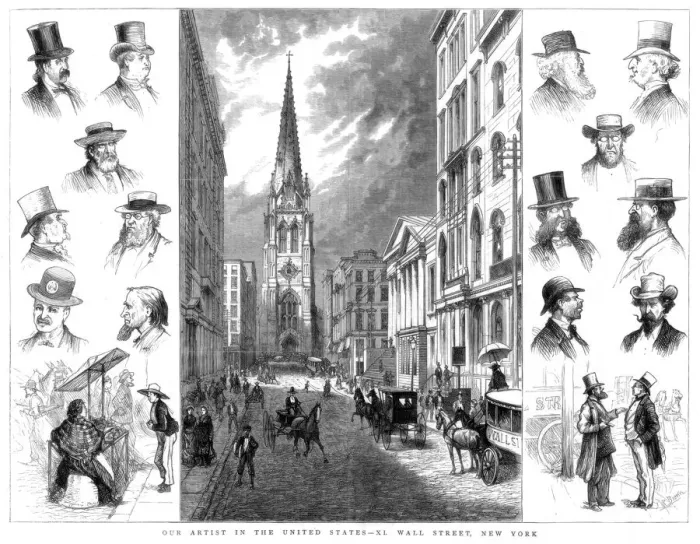 Framed Print : American businessmen and Wall Street, New York, USA, 1877 Framed Print : American businessmen and Wall Street, New York, USA, 1877