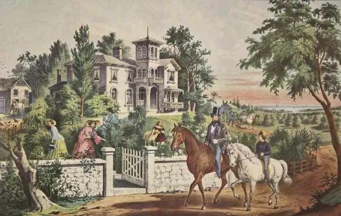 Framed Print : American Country Life - May Morning, pub. 1855, Currier & Ives (Colour Lithograph) Framed Print : American Country Life - May Morning, pub. 1855, Currier & Ives (Colour Lithograph)