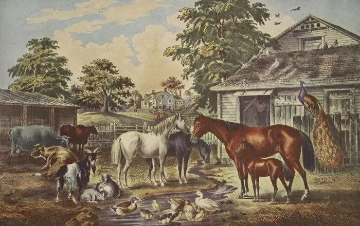 Framed Print : American Farm Yard - Morning, pub. 1857, Currier & Ives (Colour Lithograph) Framed Print : American Farm Yard - Morning, pub. 1857, Currier & Ives (Colour Lithograph)
