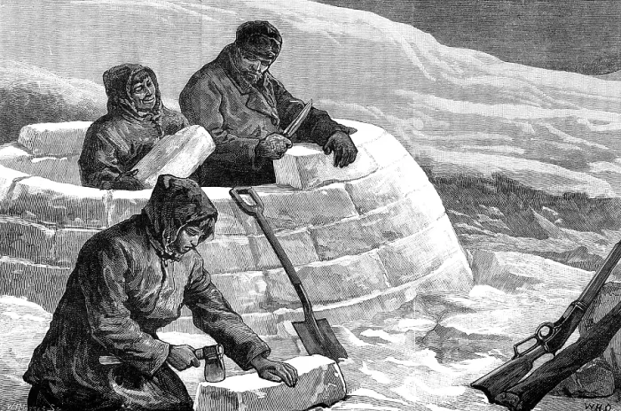 Framed Print : The American Franklin Search Expedition - the first frost: building a snow house, 1881. Creator: W. I. Mosses Framed Print : The American Franklin Search Expedition - the first frost: building a snow house, 1881. Creator: W. I. Mosses