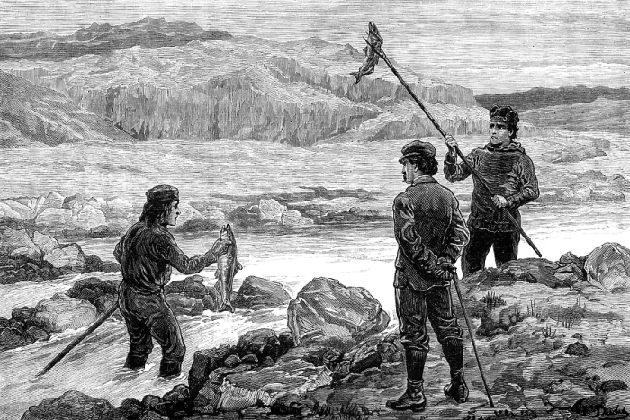 Framed Print : The American Franklin Search Expedition - on the Salmon Creek, 1881. Creator: Frank Dadd Framed Print : The American Franklin Search Expedition - on the Salmon Creek, 1881. Creator: Frank Dadd