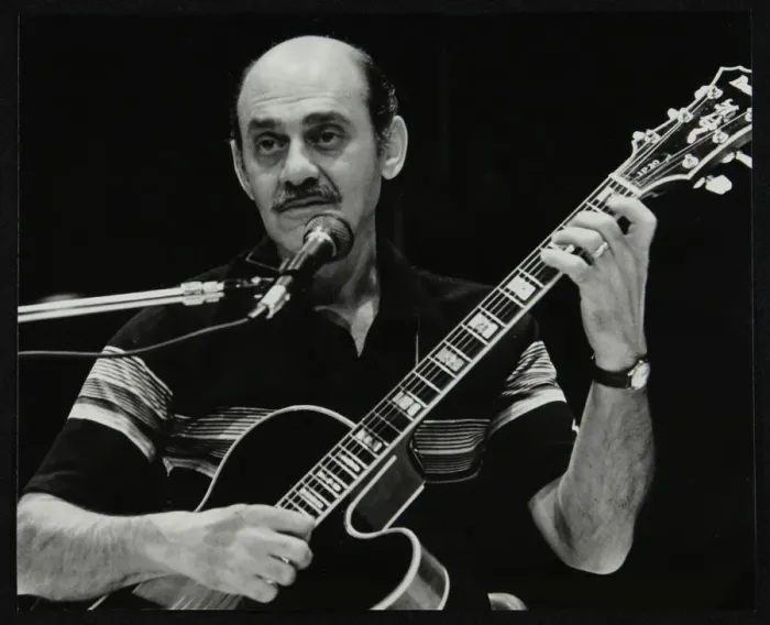 Framed Print : American guitarist Joe Pass playing at the Shaw Theatre, London, 31 July 1982. Artist Framed Print : American guitarist Joe Pass playing at the Shaw Theatre, London, 31 July 1982. Artist