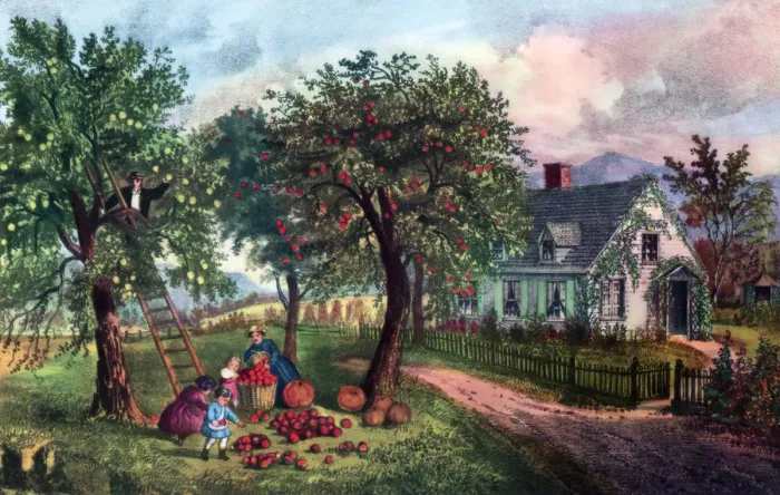 Framed Print : American Homestead in Autumn, 1869. Artist: Currier and Ives Framed Print : American Homestead in Autumn, 1869. Artist: Currier and Ives