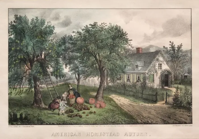 Framed Print : American Homestead, Autumn, 1869. Creator: James Merritt Ives (American, 1824-1895) Framed Print : American Homestead, Autumn, 1869. Creator: James Merritt Ives (American, 1824-1895)