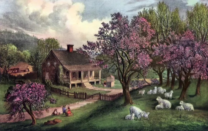 Framed Print : American Homestead in Spring, 1869. Artist: Currier and Ives Framed Print : American Homestead in Spring, 1869. Artist: Currier and Ives