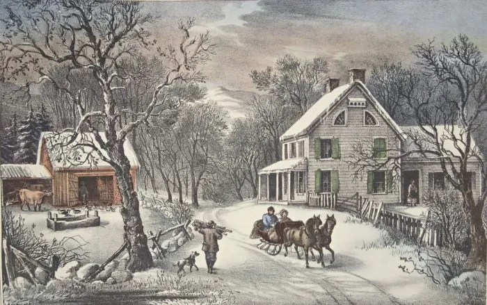 Framed Print : American Homestead - Winter, pub. 1868, Currier & Ives (Colour Lithograph) Framed Print : American Homestead - Winter, pub. 1868, Currier & Ives (Colour Lithograph)