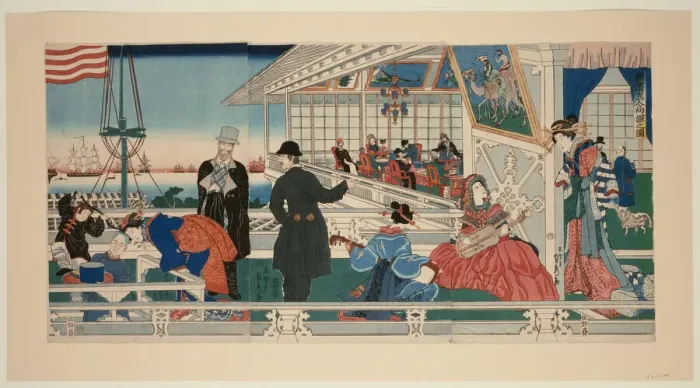 Framed Print : An American Mercantile Building in Yokohama (Yokohama ijin shokan no zu), 1861 Framed Print : An American Mercantile Building in Yokohama (Yokohama ijin shokan no zu), 1861