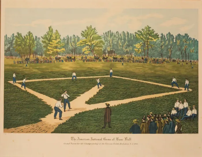Framed Print : The American National Game of Base Ball, ca 1866. Creator: Currier & Ives Framed Print : The American National Game of Base Ball, ca 1866. Creator: Currier & Ives