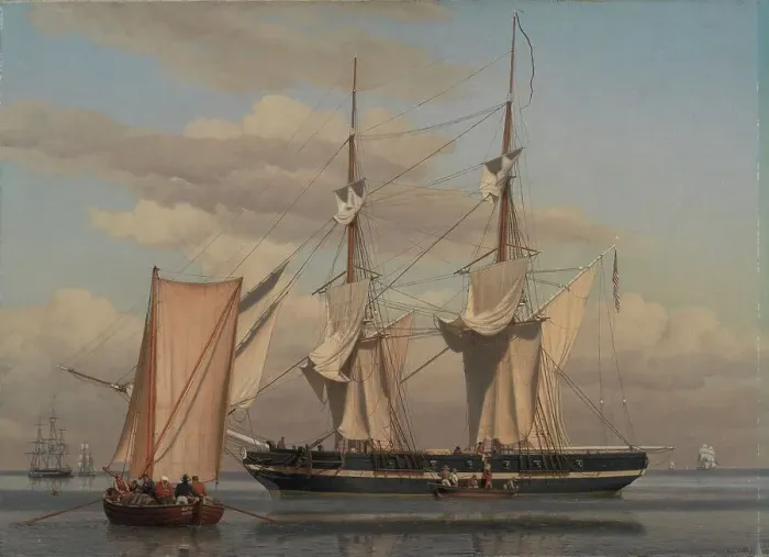 Framed Print : An American Naval Brig Lying at Anchor while Her Sails Are Drying, 1831-1832. Creator: CW Eckersberg Framed Print : An American Naval Brig Lying at Anchor while Her Sails Are Drying, 1831-1832. Creator: CW Eckersberg