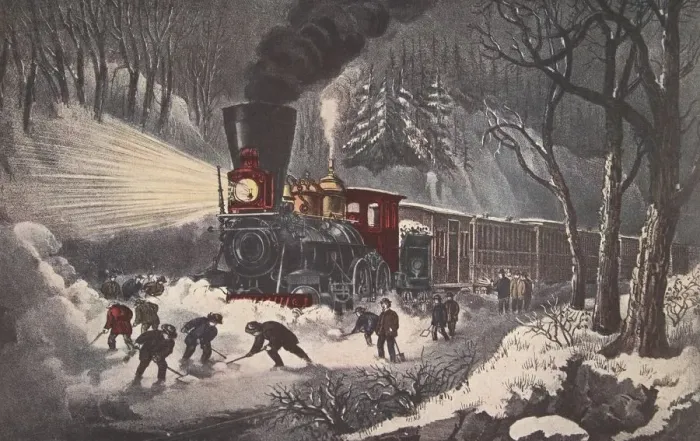 Framed Print : American Railroad Scene, Snow Bound, pub. 1871, Currier & Ives (Colour Lithograph) Framed Print : American Railroad Scene, Snow Bound, pub. 1871, Currier & Ives (Colour Lithograph)
