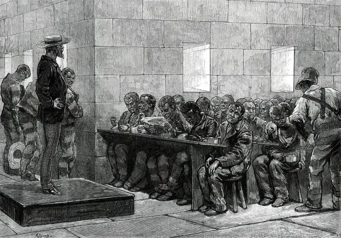 Framed Print : American Sketches: Blackwell's Island Penitentiary, New York - Dining-Room, 1876. Creator: Unknown Framed Print : American Sketches: Blackwell's Island Penitentiary, New York - Dining-Room, 1876. Creator: Unknown