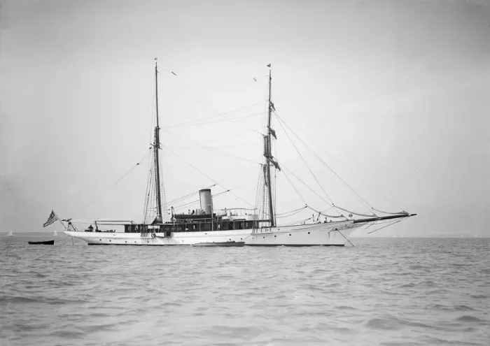 Framed Print : The American steam yacht Wild Duck at anchor, 1911. Creator: Kirk & Sons of Cowes Framed Print : The American steam yacht Wild Duck at anchor, 1911. Creator: Kirk & Sons of Cowes